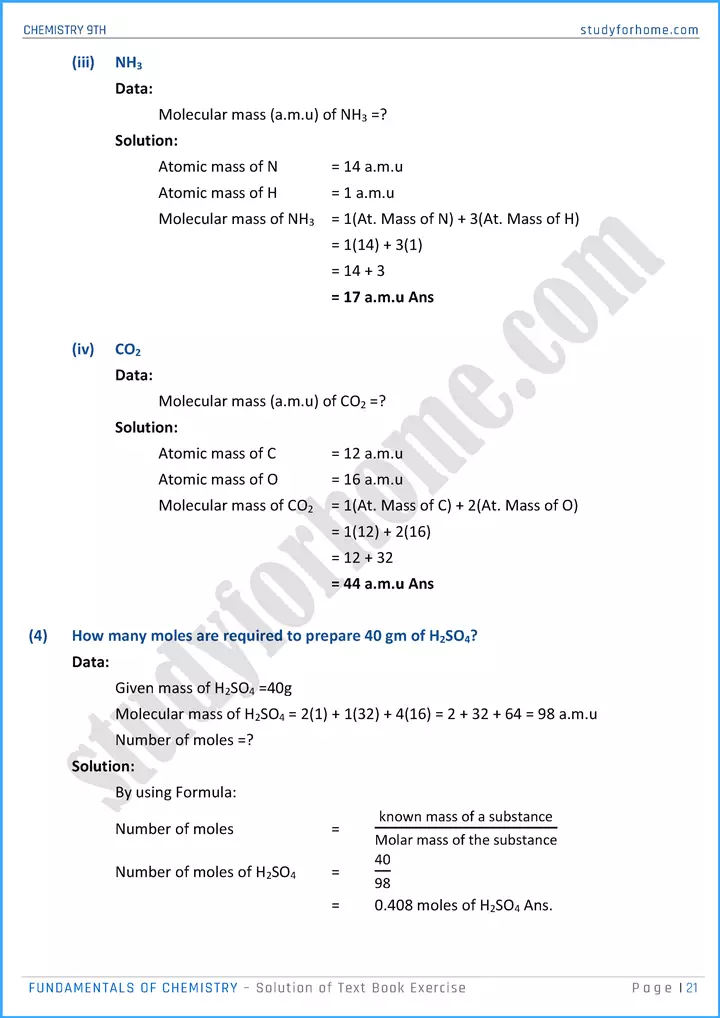 fundamentals of chemistry solution of text book exercise chemistry class 9th 21