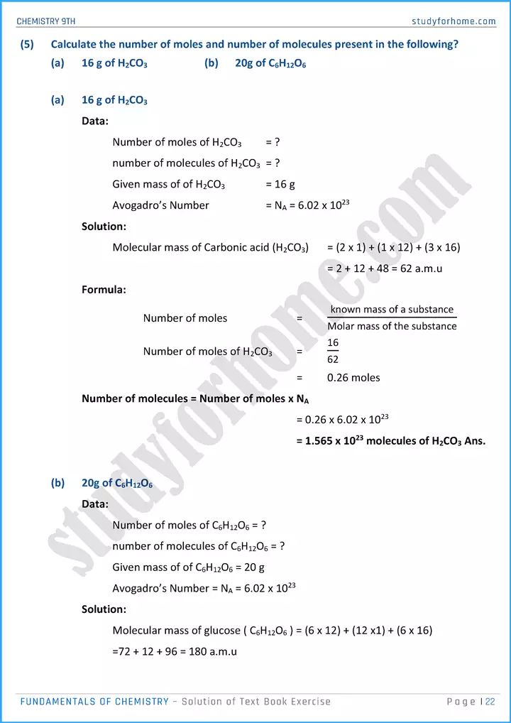 fundamentals of chemistry solution of text book exercise chemistry class 9th 22