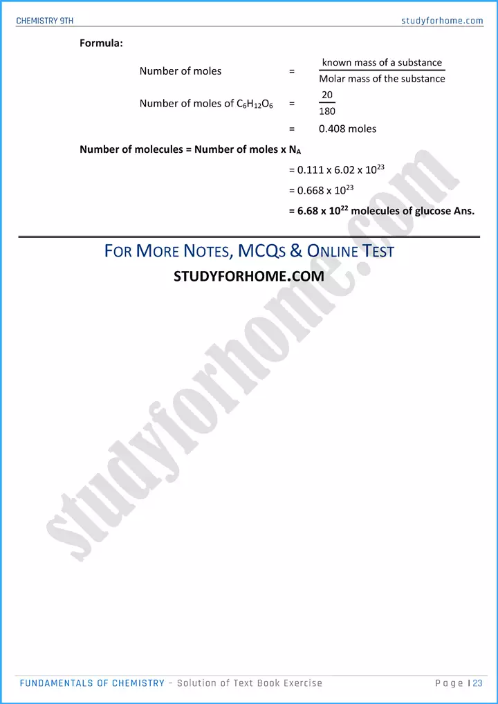 fundamentals of chemistry solution of text book exercise chemistry class 9th 23