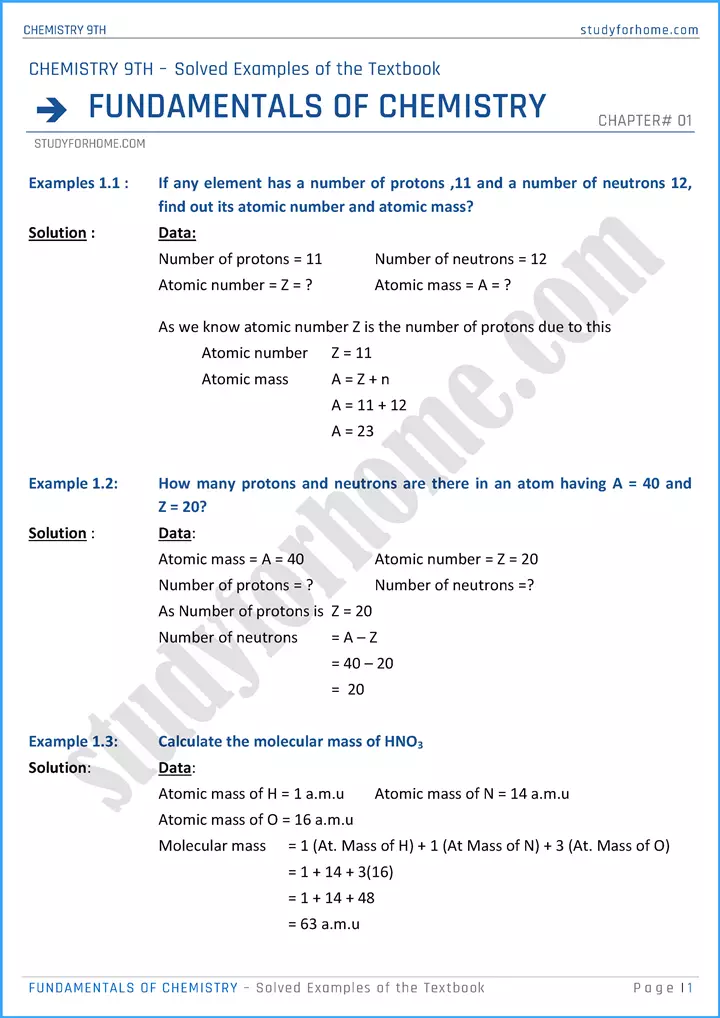 fundamentals of chemistry solved examples of the textbook chemistry class 9th 01