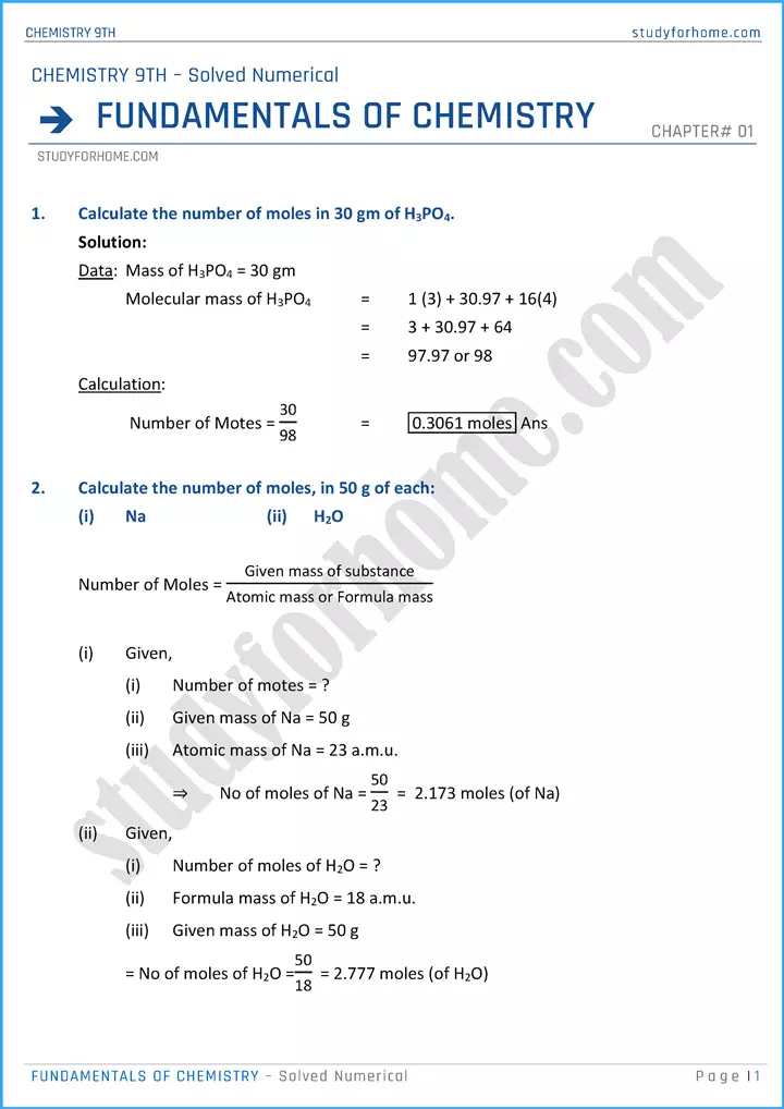 fundamentals of chemistry solved numerical chemistry class 9th 01