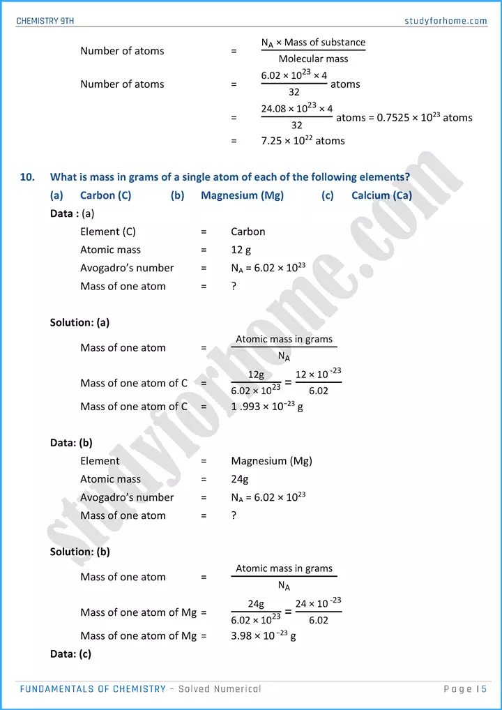 fundamentals of chemistry solved numerical chemistry class 9th 05