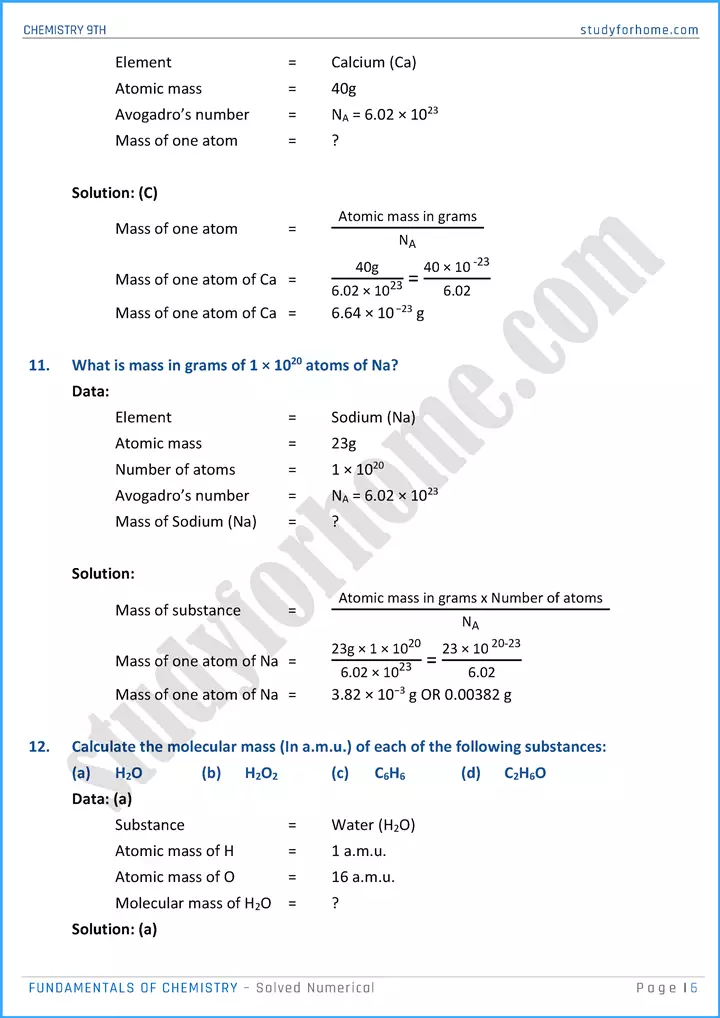 fundamentals of chemistry solved numerical chemistry class 9th 06