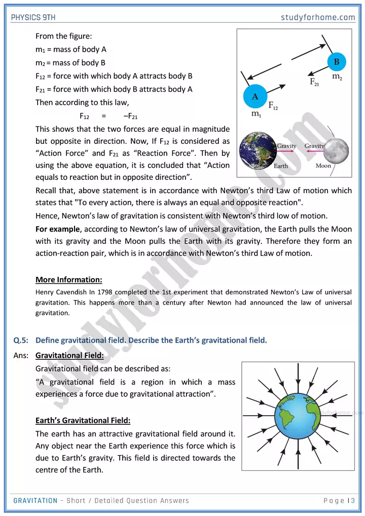 gravitation short and detailed answer questions physics class 9th 03