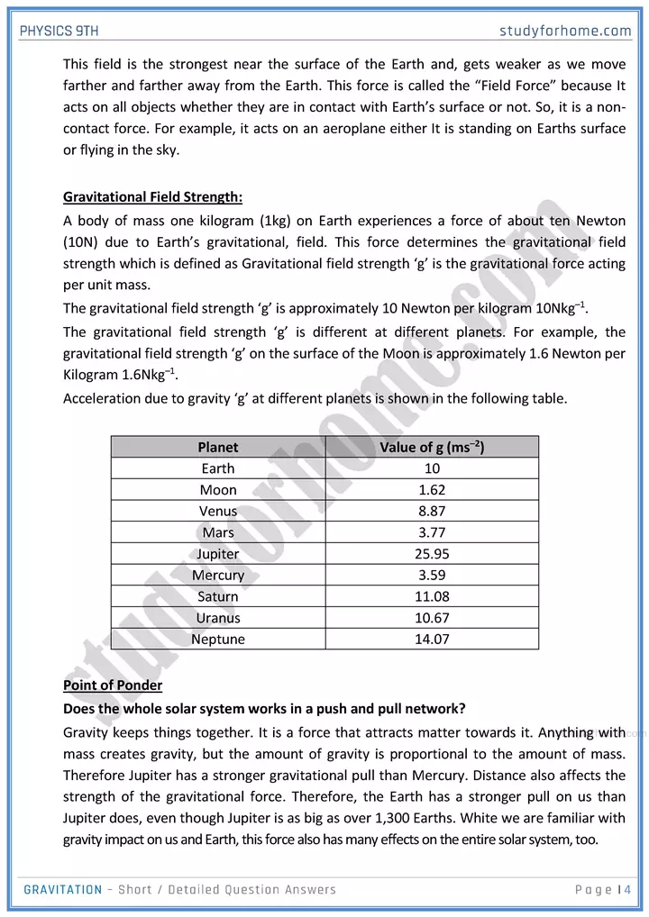 gravitation short and detailed answer questions physics class 9th 04