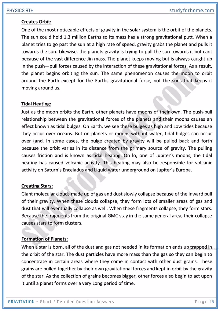 gravitation short and detailed answer questions physics class 9th 05