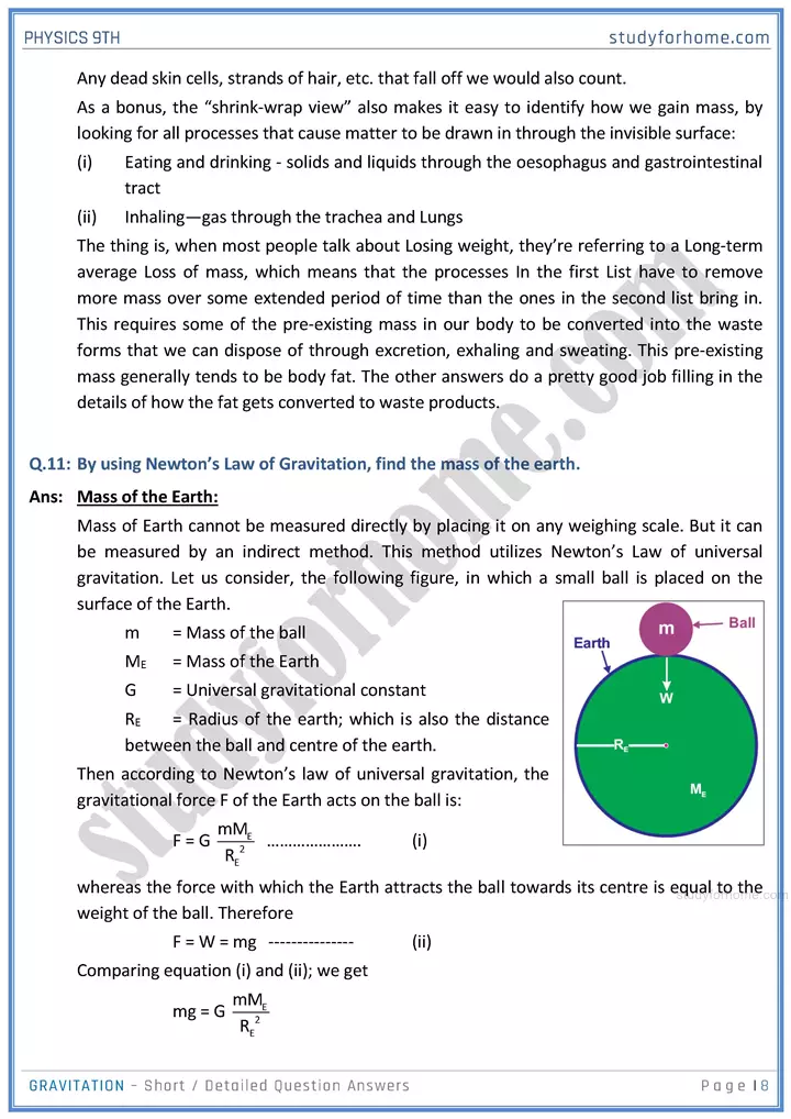 gravitation short and detailed answer questions physics class 9th 08