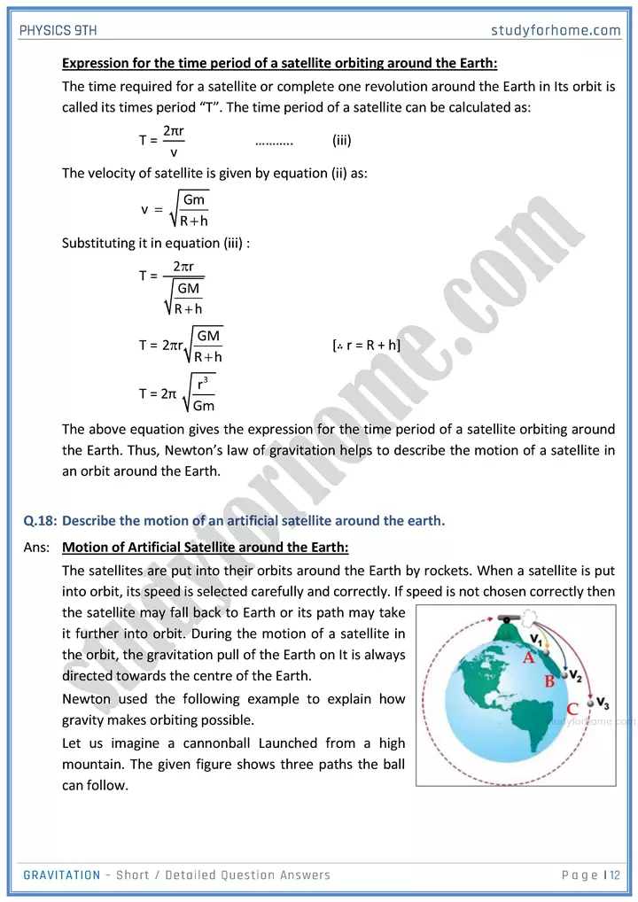 gravitation short and detailed answer questions physics class 9th 12