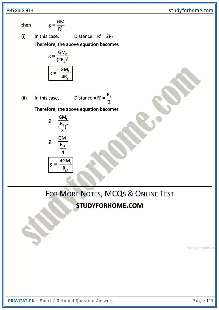 gravitation short and detailed answer questions physics class 9th 18