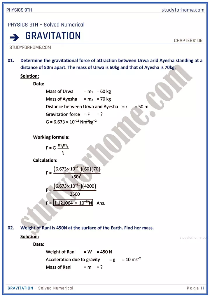 gravitation-solved-numerical-physics-class-9th