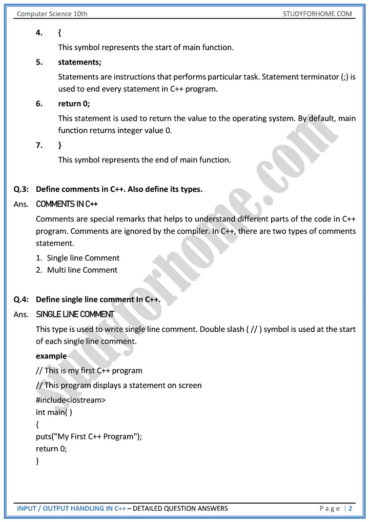 input output handling in c++ detailed question answers computer science class 10th 02