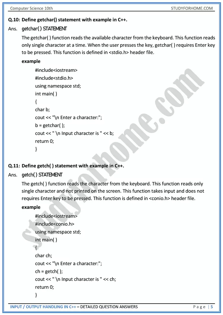 input output handling in c++ detailed question answers computer science class 10th 05