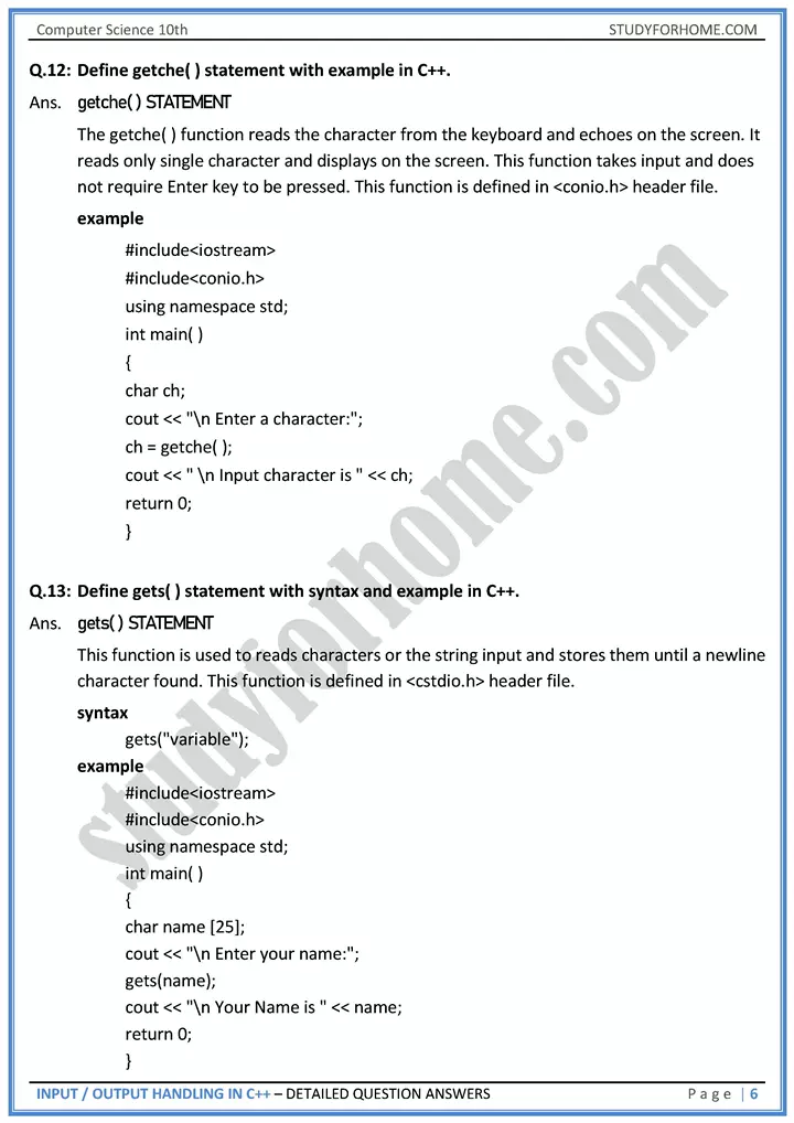 input output handling in c++ detailed question answers computer science class 10th 06