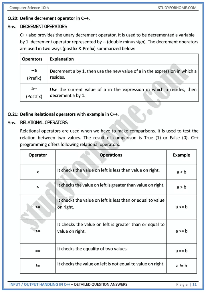 input output handling in c++ detailed question answers computer science class 10th 11