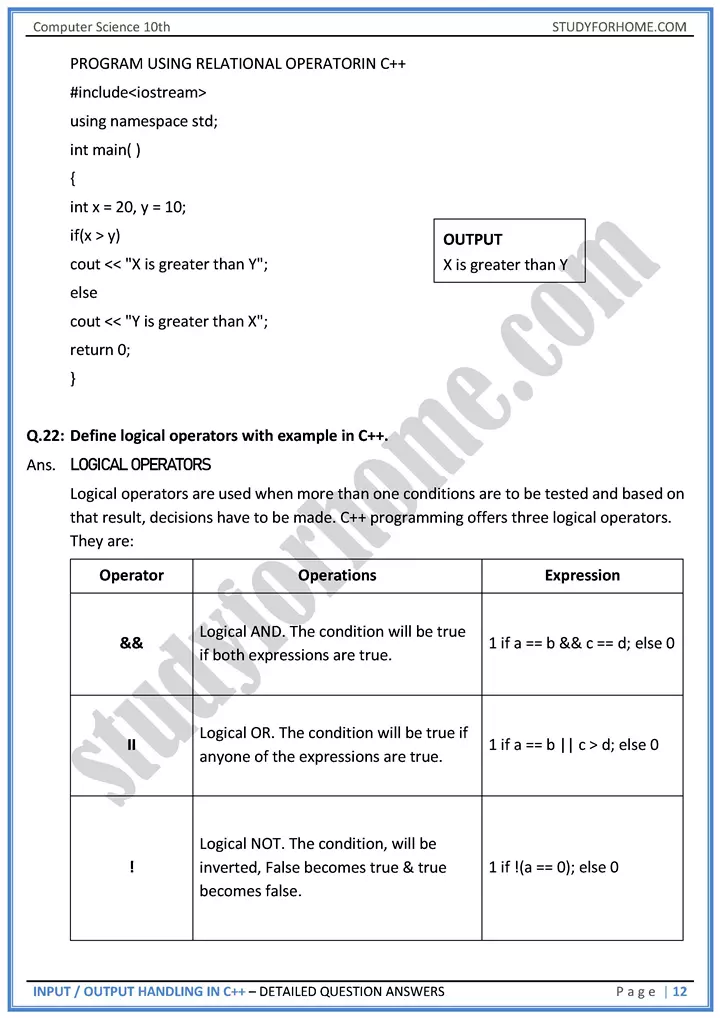 input output handling in c++ detailed question answers computer science class 10th 12