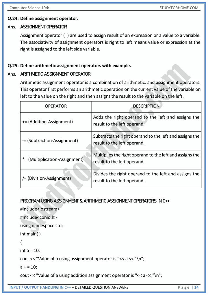 input output handling in c++ detailed question answers computer science class 10th 14