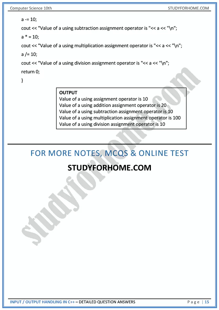 input output handling in c++ detailed question answers computer science class 10th 15