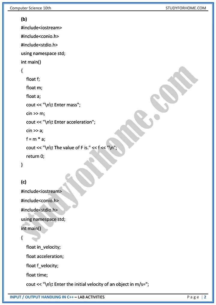 input output handling in c++ lab activities computer science class 10th 02