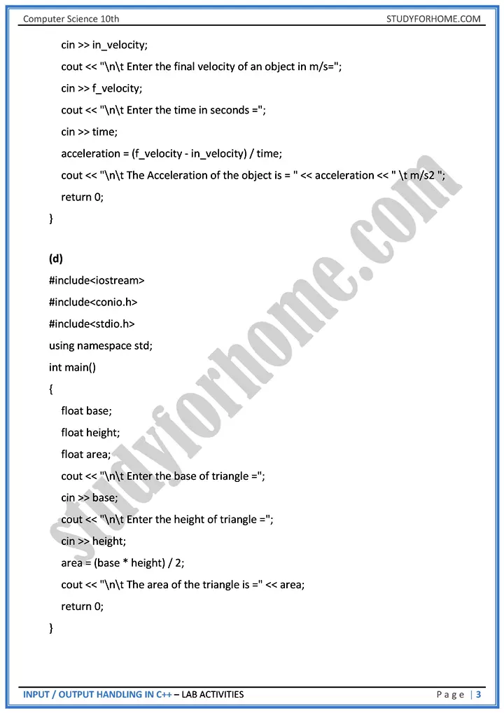 input output handling in c++ lab activities computer science class 10th 03