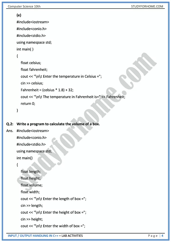 input output handling in c++ lab activities computer science class 10th 04