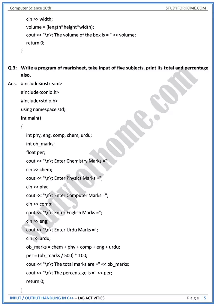 input output handling in c++ lab activities computer science class 10th 05