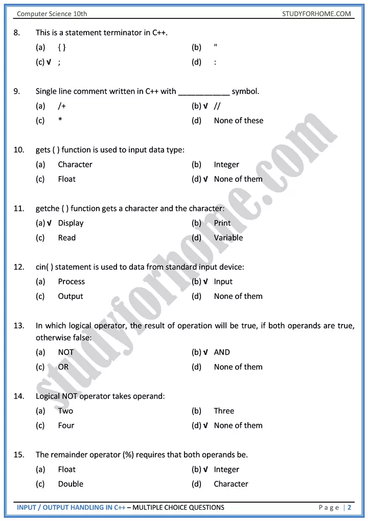 input output handling in c++ multiple choice questions computer science class 10th 02