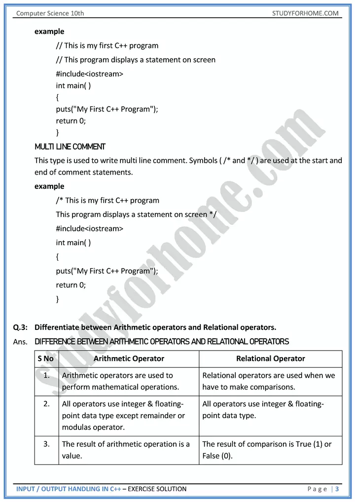 input output handling in c++ solution of book exercise computer science class 10th 03