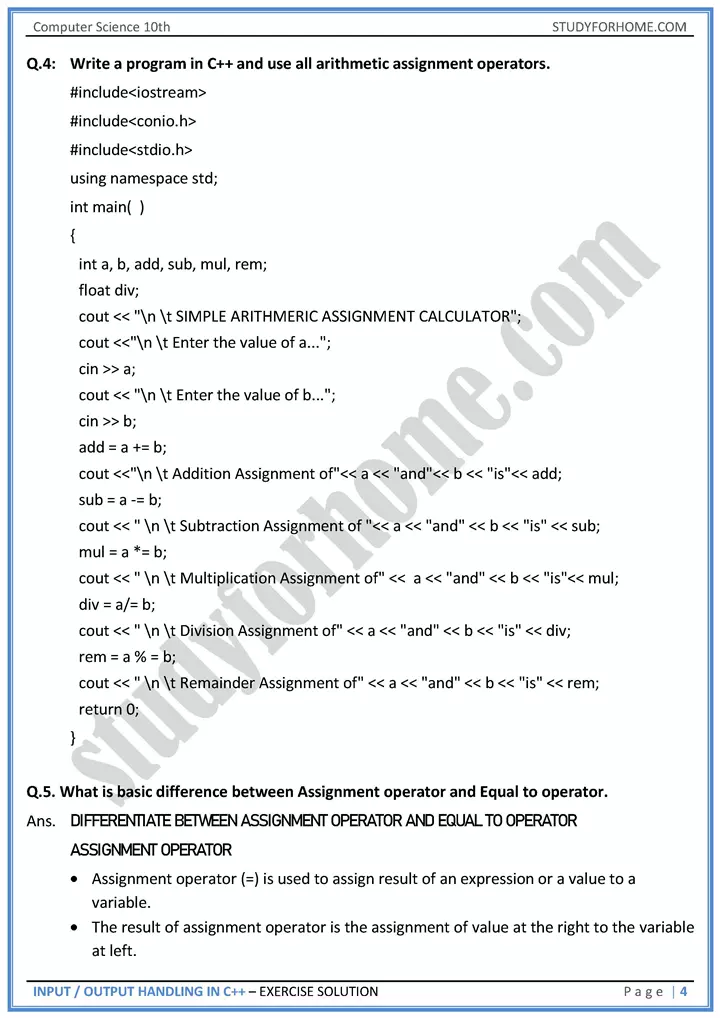 input output handling in c++ solution of book exercise computer science class 10th 04