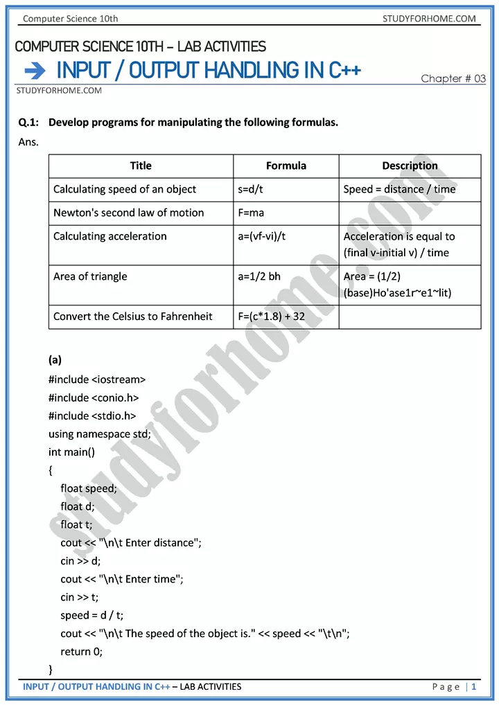 input output handling in c++ lab activities computer science class 10th 01