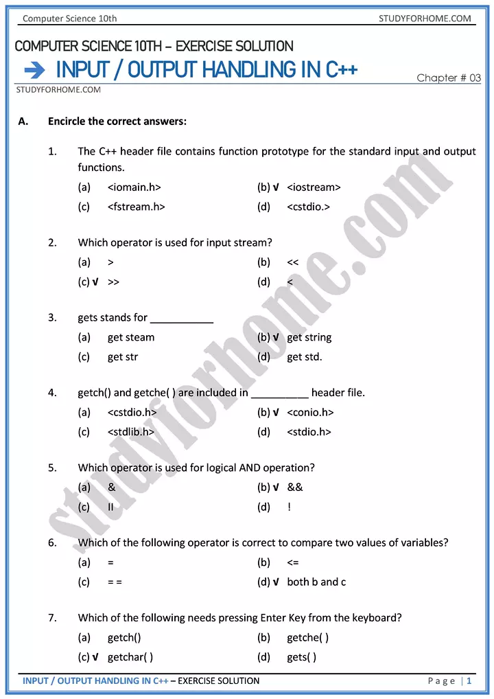 input output handling in c++ solution of book exercise computer science class 10th 01