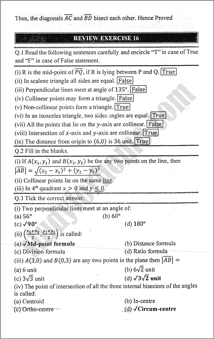 introduction to coordinate geometry review exercise 16 mathematics class 9th 01