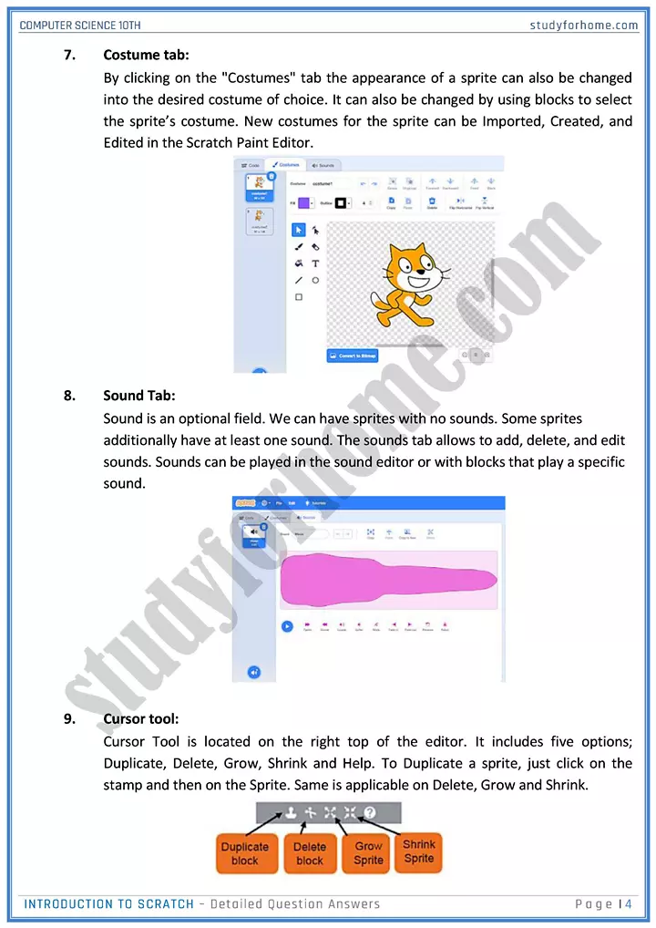 introduction to scratch detailed question answers computer science class 10th 04