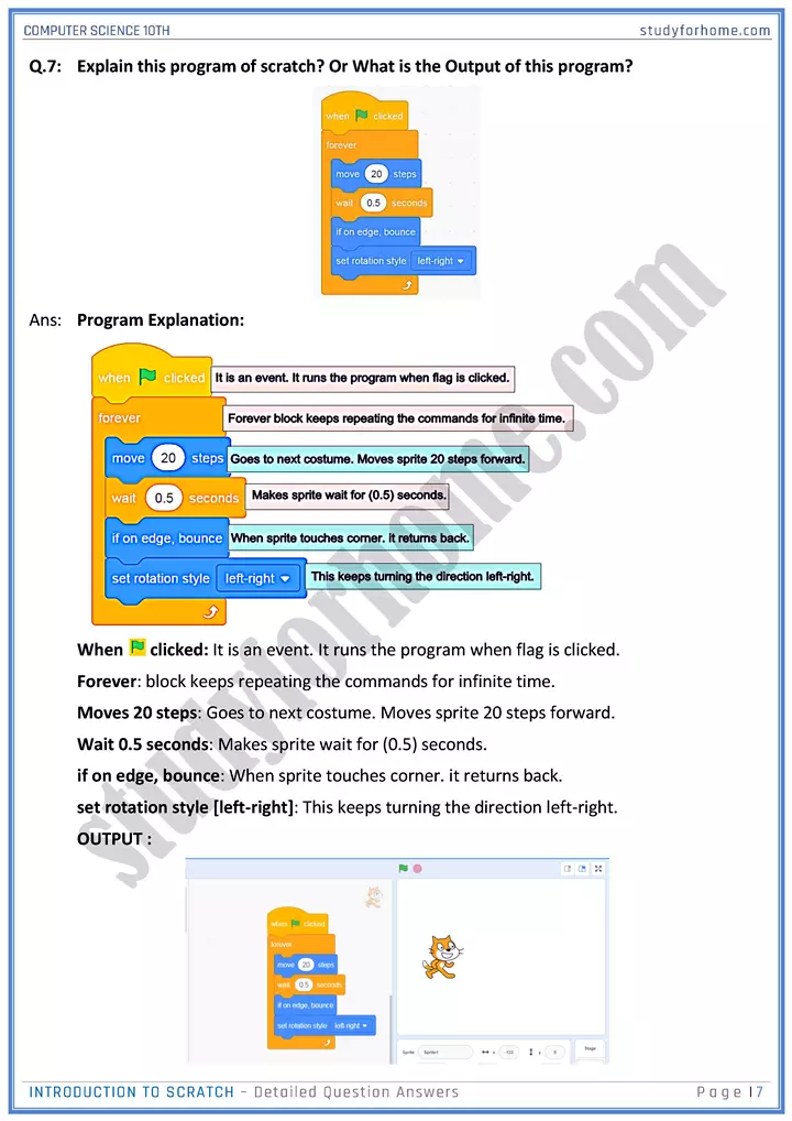 introduction to scratch detailed question answers computer science class 10th 07