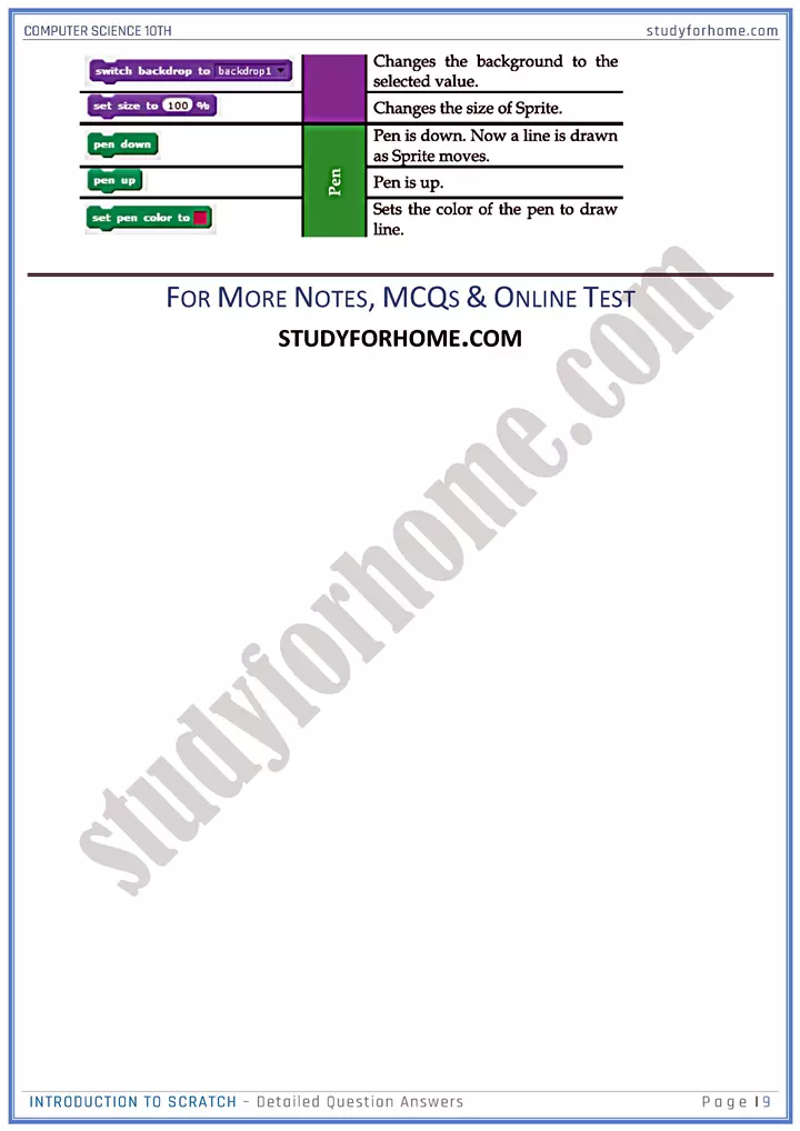 introduction to scratch detailed question answers computer science class 10th 09