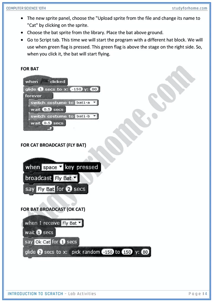 introduction to scratch lab activities computer science class 10th 04