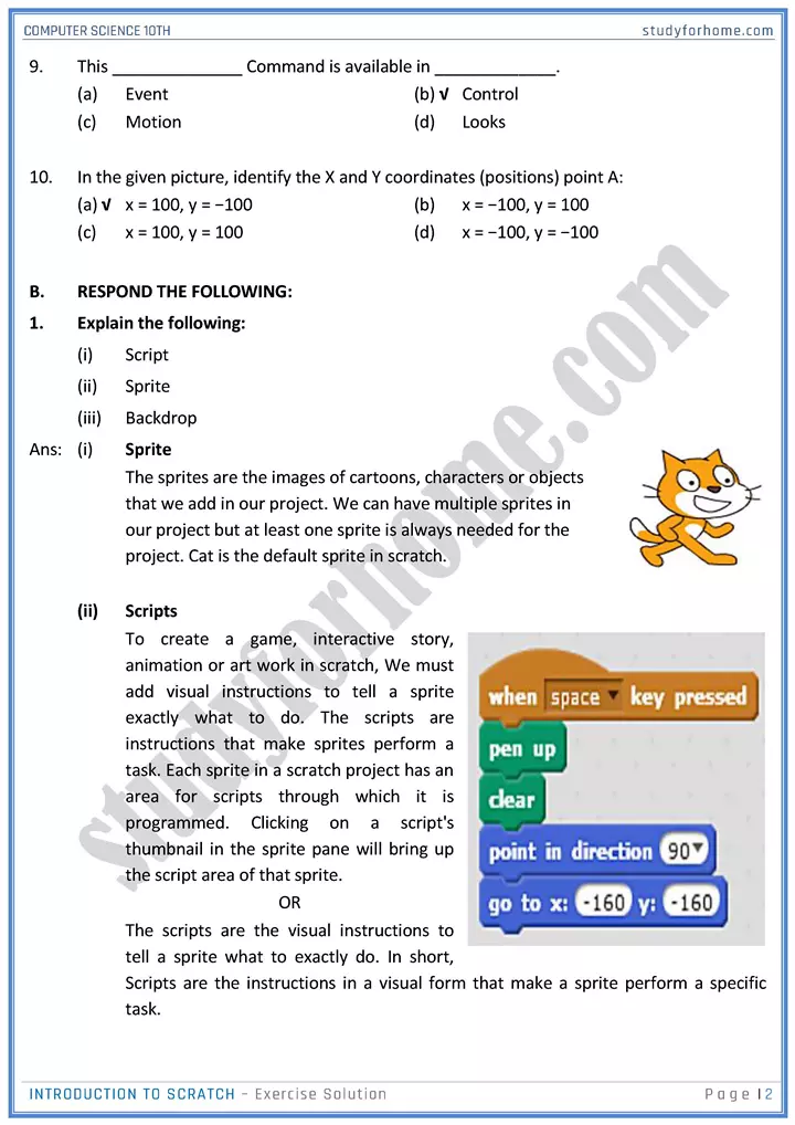 introduction to scratch solution of book exercise computer science class 10th 02