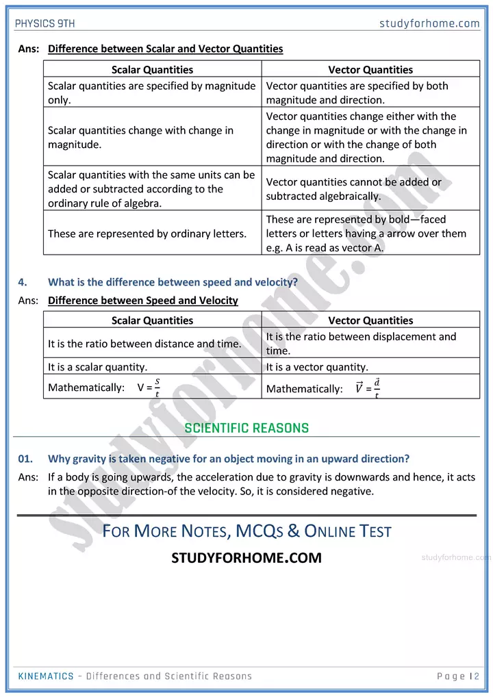 kinematics differences and scientific reasons physics class 9th 02