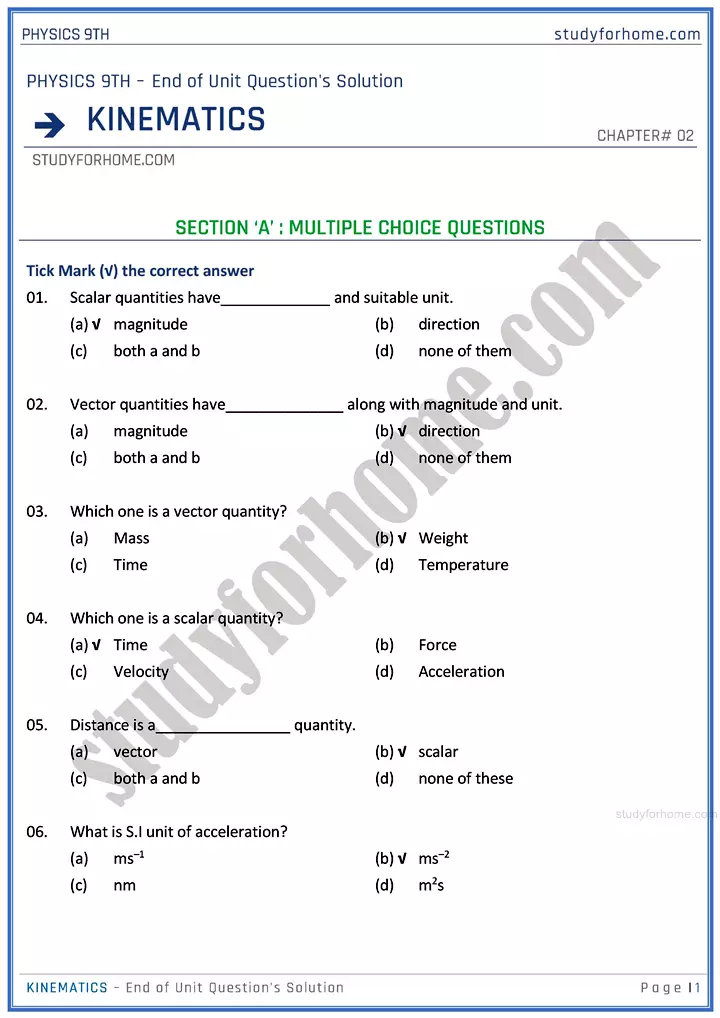 kinematics-end-of-unit-questions-solution-physics-class-9th