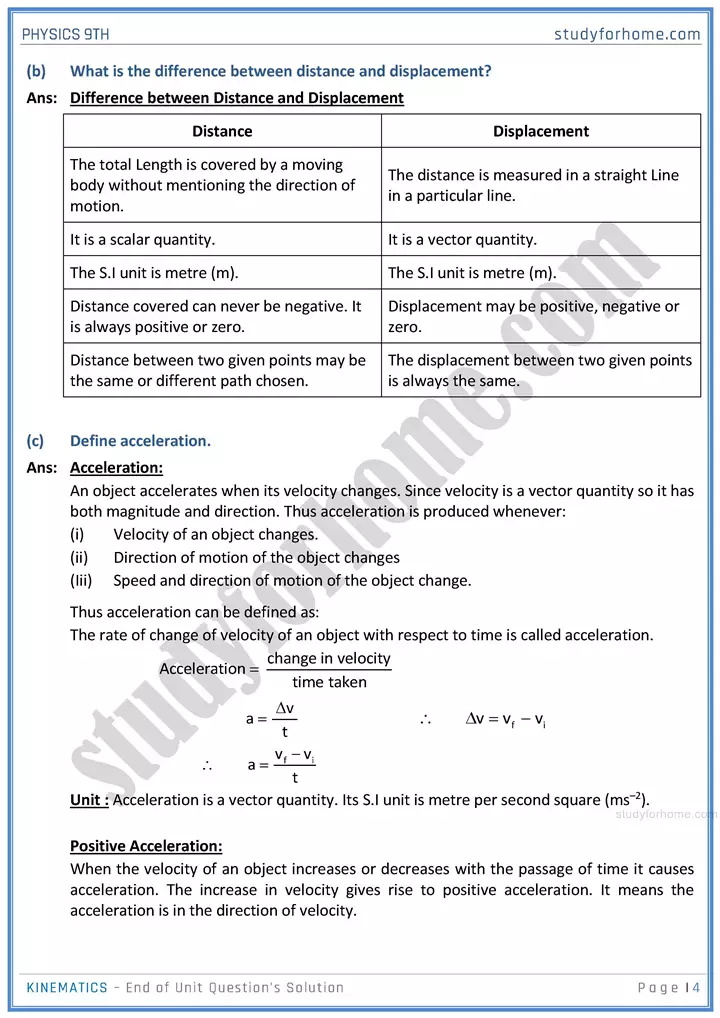 kinematics end of unit questions solution physics class 9th 04