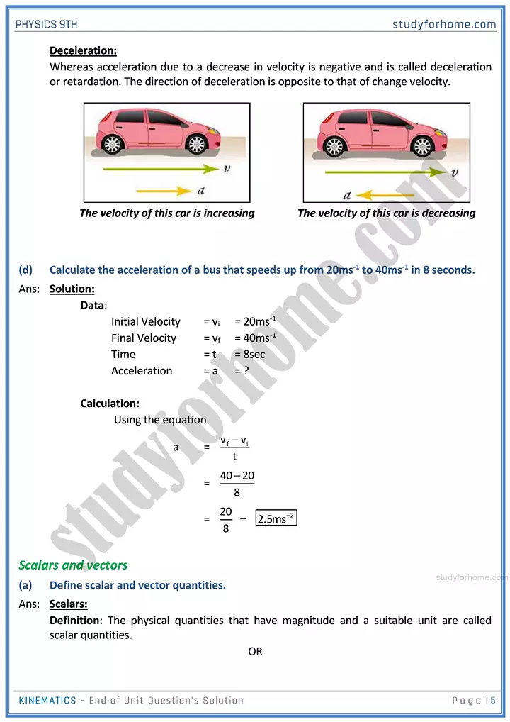 kinematics end of unit questions solution physics class 9th 05