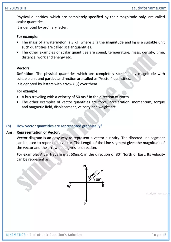 kinematics end of unit questions solution physics class 9th 06