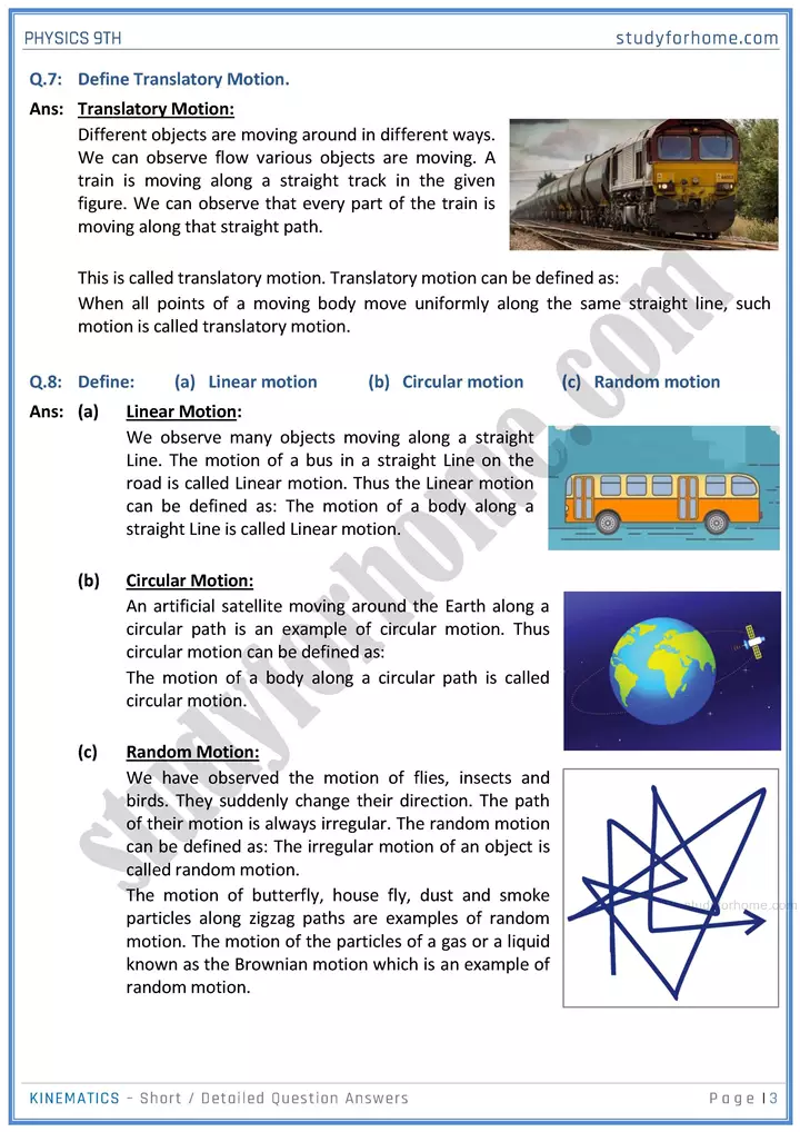 kinematics short and detailed answer questions physics class 9th 03