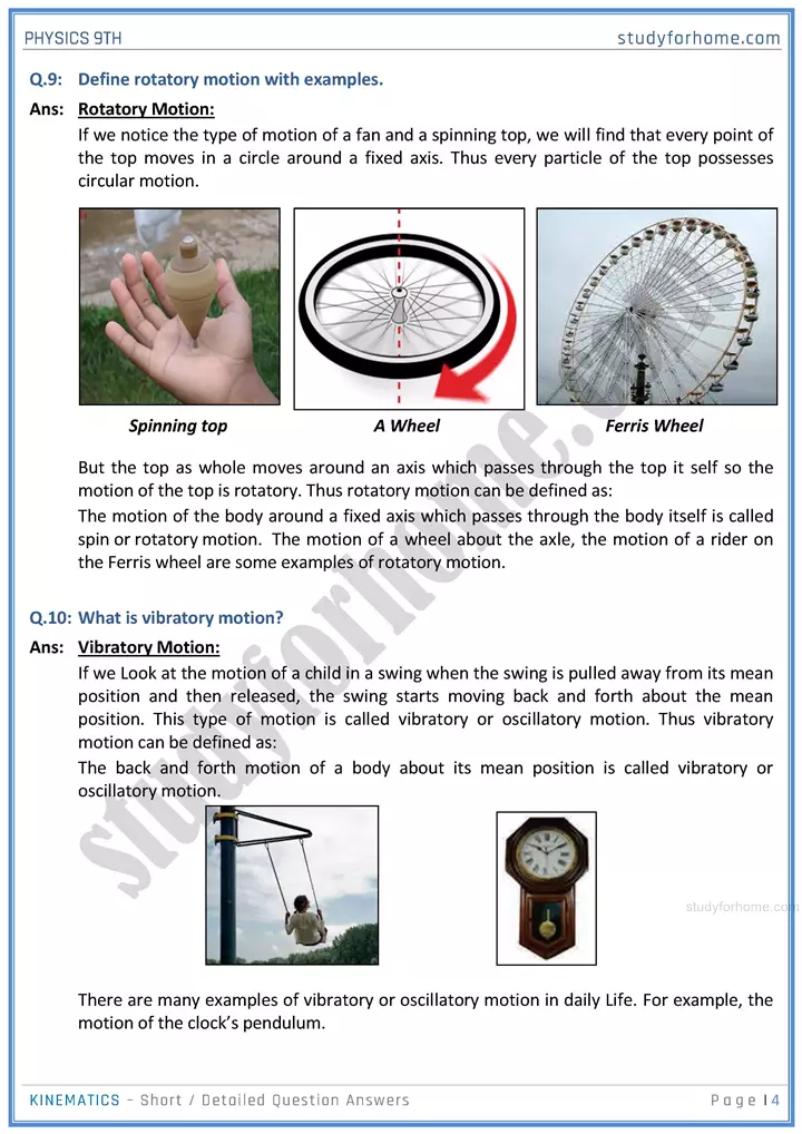 kinematics short and detailed answer questions physics class 9th 04