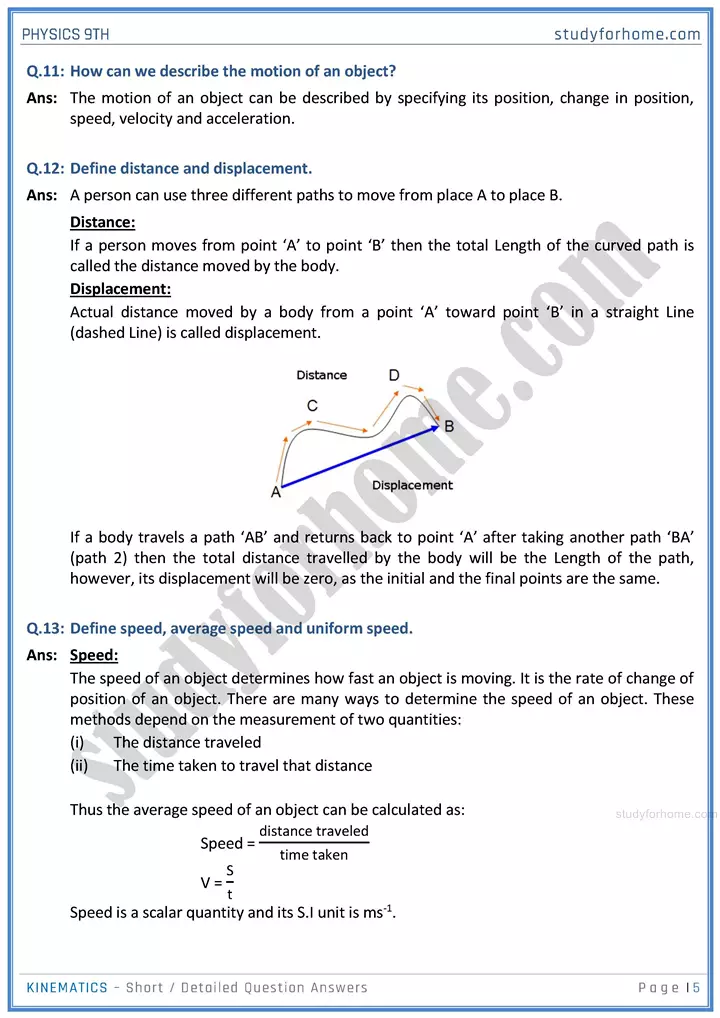 kinematics short and detailed answer questions physics class 9th 05