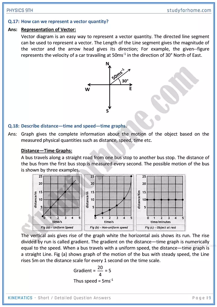 kinematics short and detailed answer questions physics class 9th 09