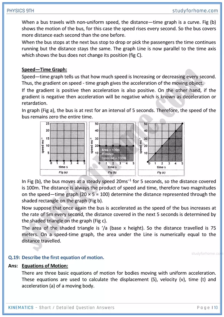 kinematics short and detailed answer questions physics class 9th 10