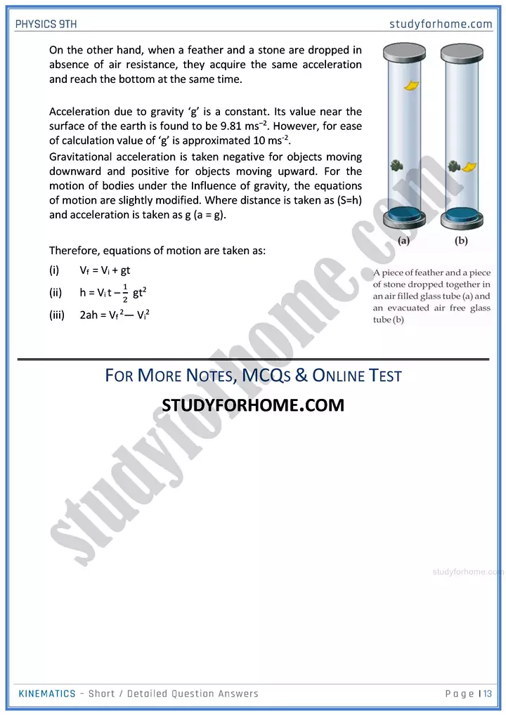 kinematics short and detailed answer questions physics class 9th 13