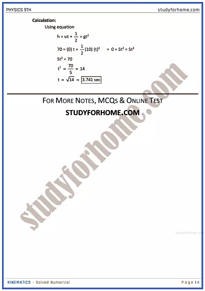 kinematics solved numerical physics class 9th 04