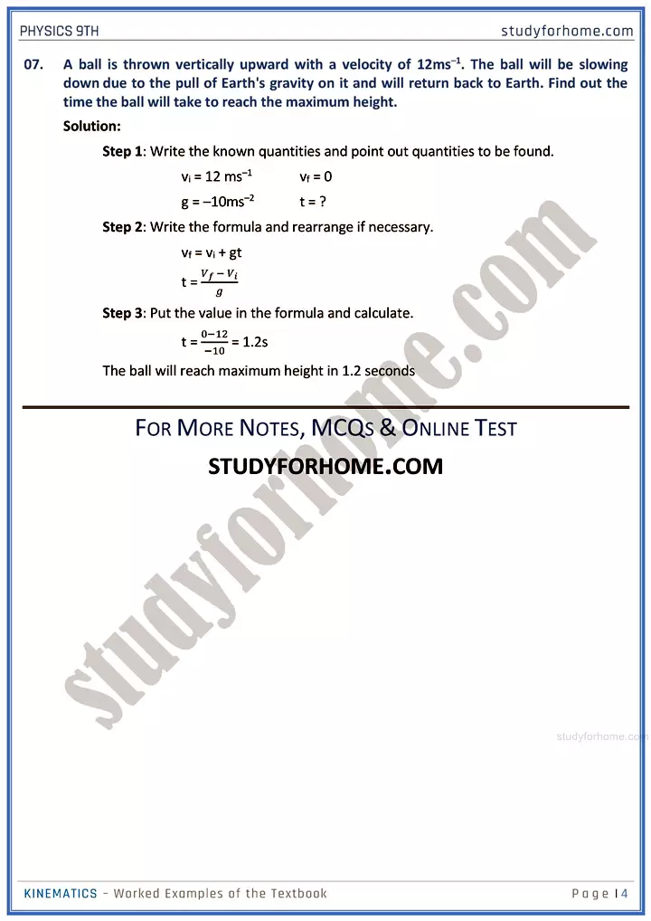 kinematics worked examples of the textbook physics class 9th 04