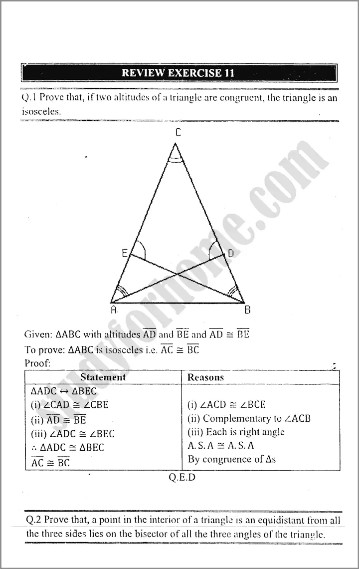 line bisectors and angles bisectors review exercise 11 mathematics class 9th 01